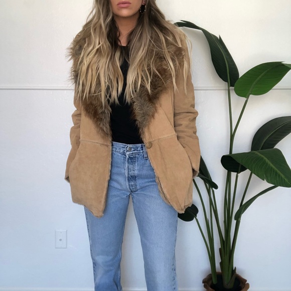 {St. John’s Bay} leather fur collar coat - Picture 2 of 12